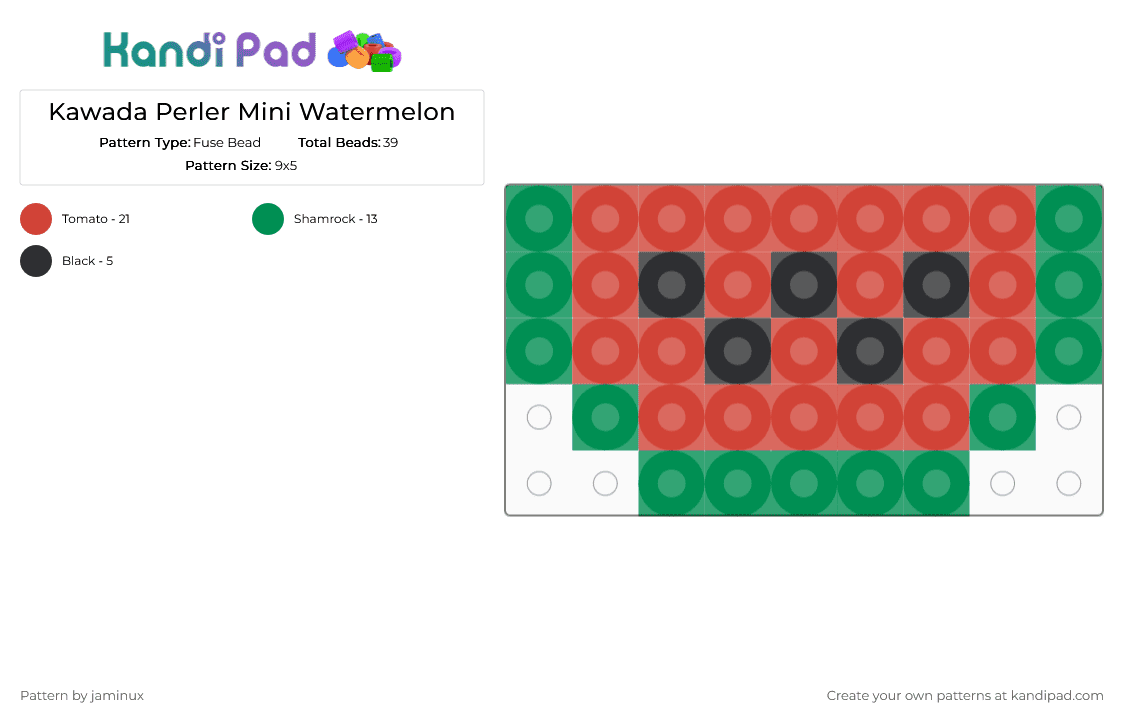 Kawada Perler Mini Watermelon - Fuse Bead Pattern by jaminux on Kandi Pad - green,red,small,tiny,fruit,food,palestine