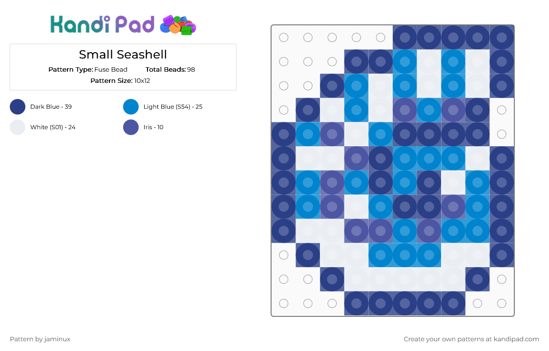 Small Seashell - Fuse Bead Pattern by jaminux on Kandi Pad - beach, blue, nature, summer