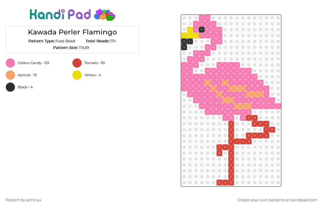 Kawada Perler Flamingo - Fuse Bead Pattern by jaminux on Kandi Pad - pink,bird,nature,animal