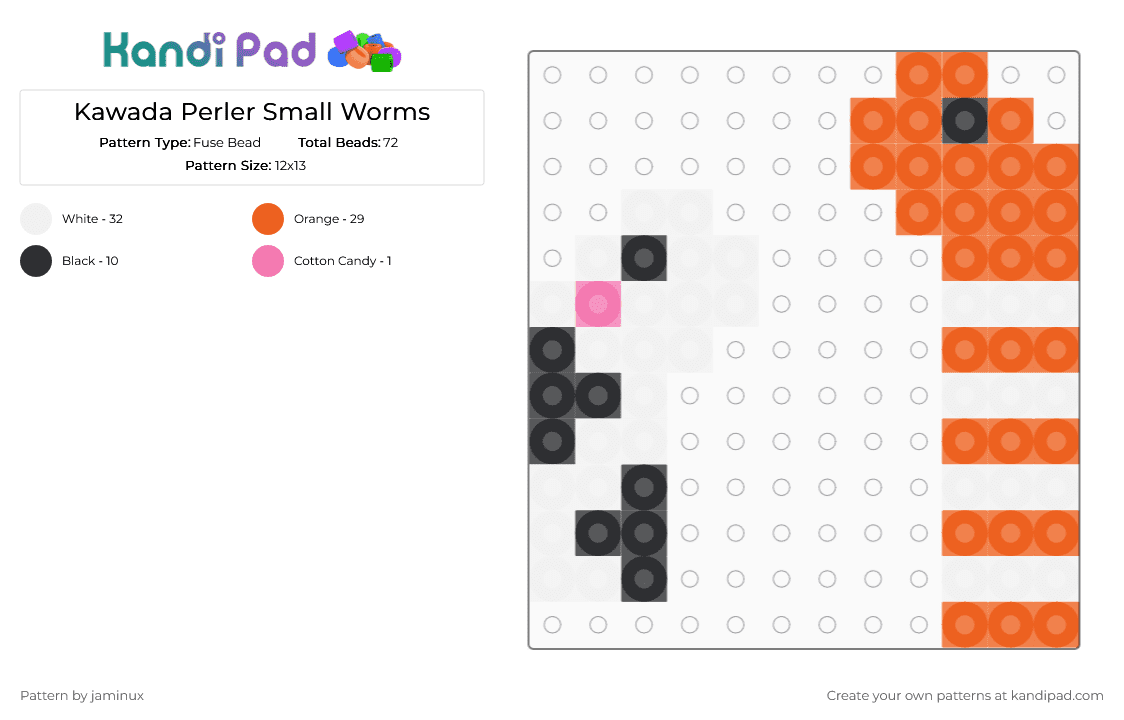 Kawada Perler Small Worms - Fuse Bead Pattern by jaminux on Kandi Pad - orange,tiny,mini,black,white,animal,bug