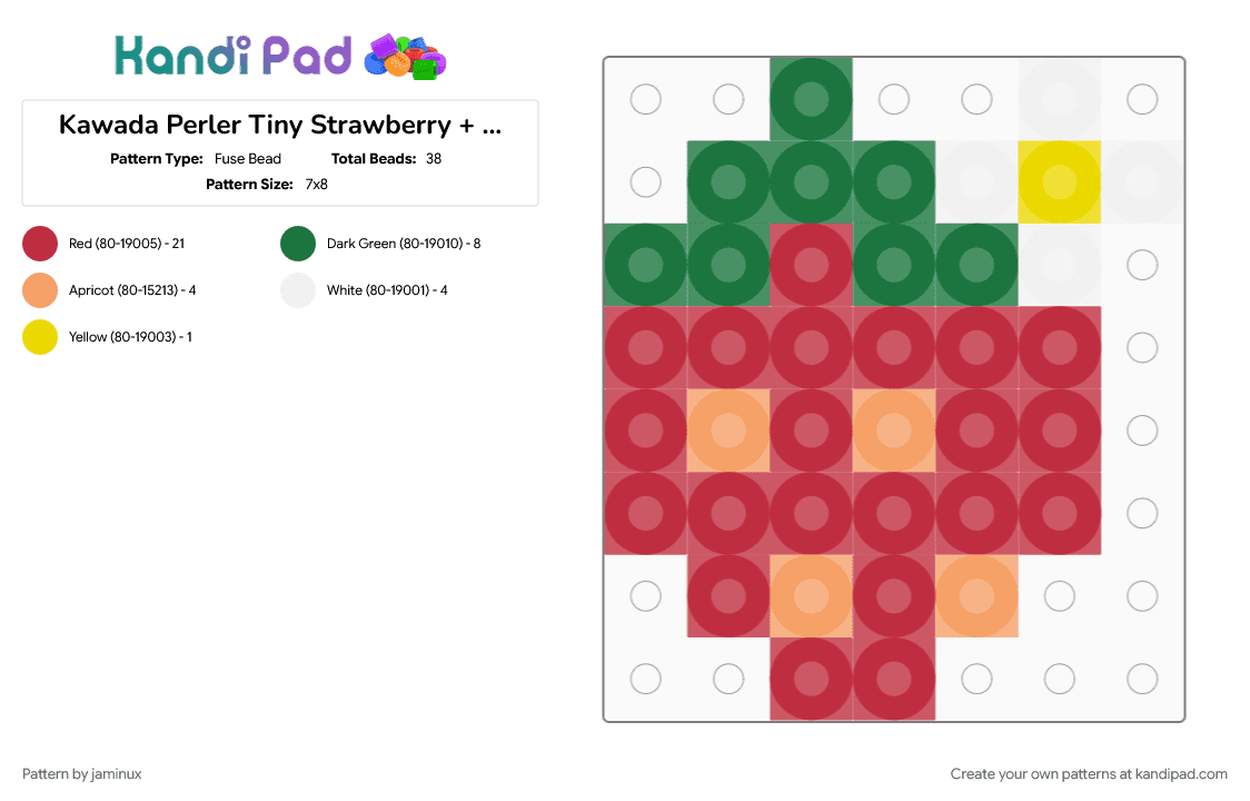 Kawada Perler Tiny Strawberry + Flower - Fuse Bead Pattern by jaminux on Kandi Pad - berry, easy, food, fruit, green, red, small