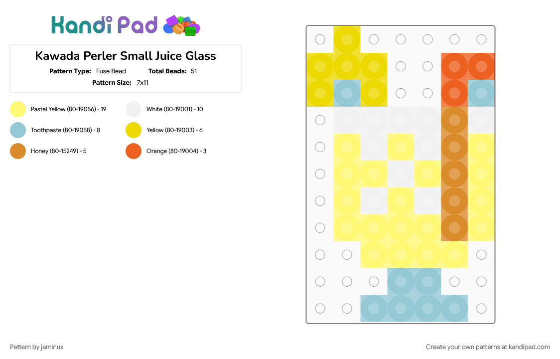 Kawada Perler Small Juice Glass - Fuse Bead Pattern by jaminux on Kandi Pad - drink, easy, lemonade, tiny, yellow