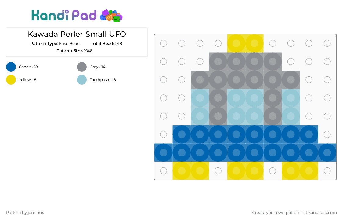 Kawada Perler Small UFO - Fuse Bead Pattern by jaminux on Kandi Pad - gray,blue,space ship,space,tiny,mini