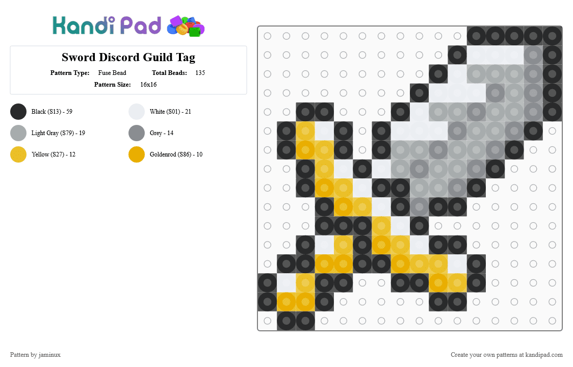 Sword Discord Guild Badge Icon - Fuse Bead Pattern by jaminux on Kandi Pad - gray,dagger,knife