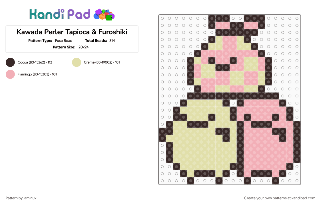 Kawada Perler Tapioca & Furoshiki - Fuse Bead Pattern by jaminux on Kandi Pad - beige, brown, character, fuse bead, kawaii, pastel, pink, san x, small, yellow