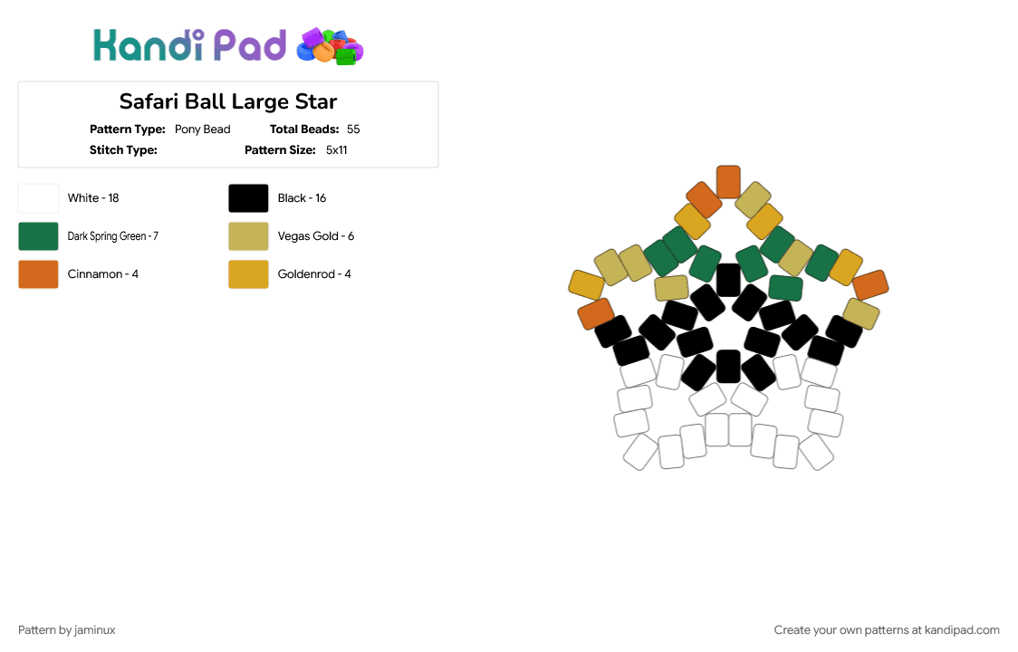 Safari Ball Large Star - Pony Bead Pattern by jaminux on Kandi Pad - beginner, easy, gaming, green, keychain, orange, poke ball, pokemon, pony beads