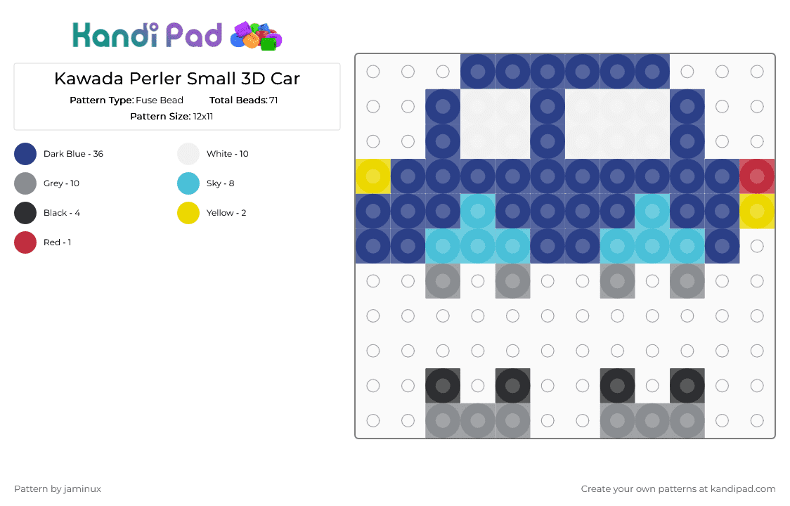 Kawada Perler Small 3D Car - Fuse Bead Pattern by jaminux on Kandi Pad - blue,tiny,mini