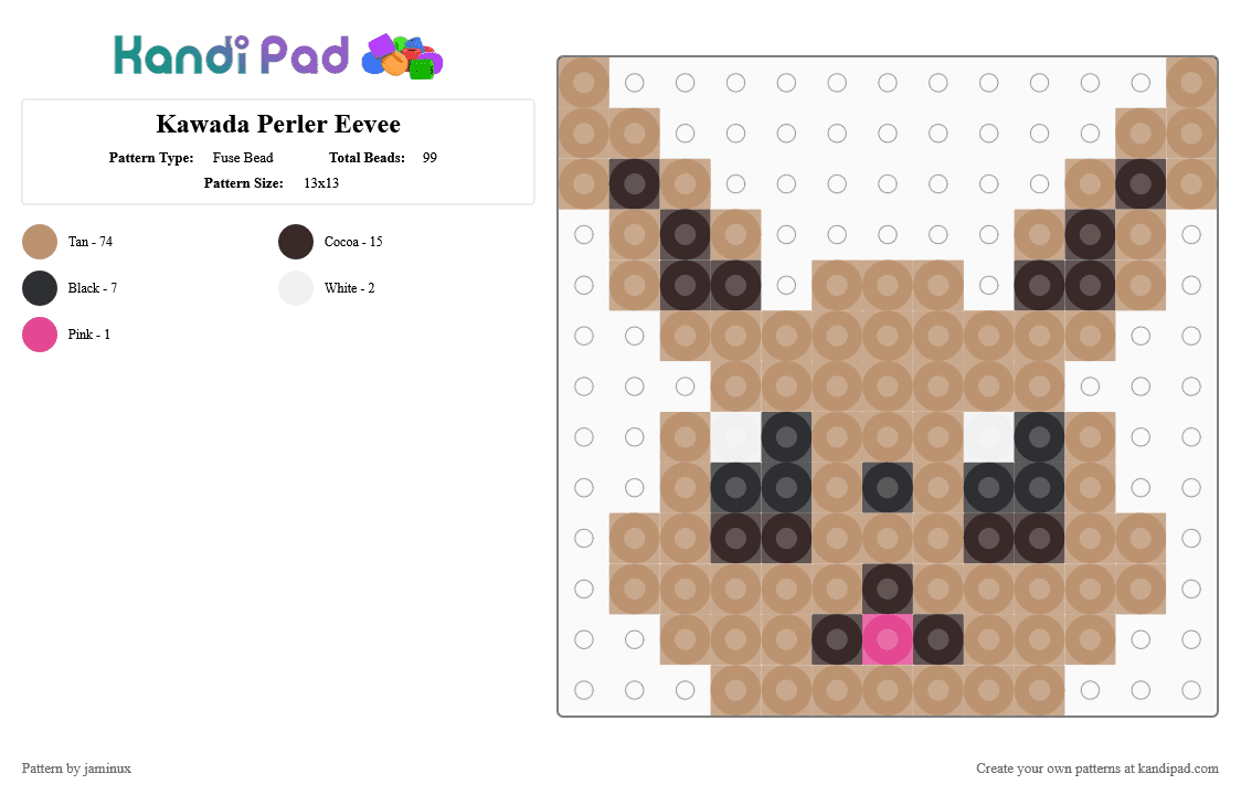 Kawada Perler Eevee - Fuse Bead Pattern by jaminux on Kandi Pad - beige,small,pokemon,pkmn