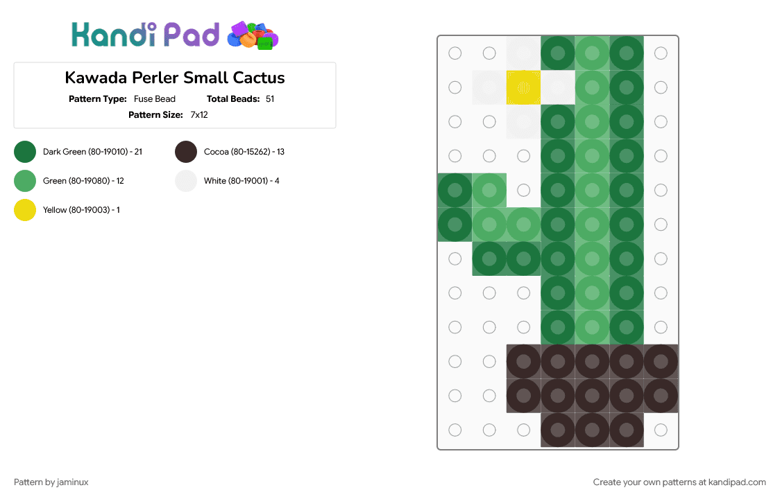 Kawada Perler Small Cactus - Fuse Bead Pattern by jaminux on Kandi Pad - desert, easy, flower, green, nature, plant, small