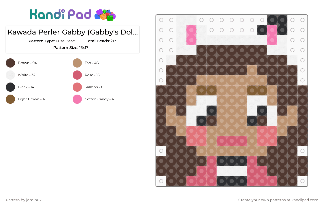 Kawada Perler Gabby (Gabby\'s Dollhouse) - Fuse Bead Pattern by jaminux on Kandi Pad - beige,brown,small