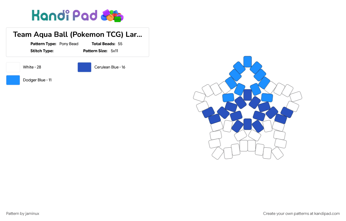 Team Aqua Ball (Pokemon TCG) Large Star - Pony Bead Pattern by jaminux on Kandi Pad - beginner, blue, easy, gaming, keychain, light blue, poke ball, pony beads, white