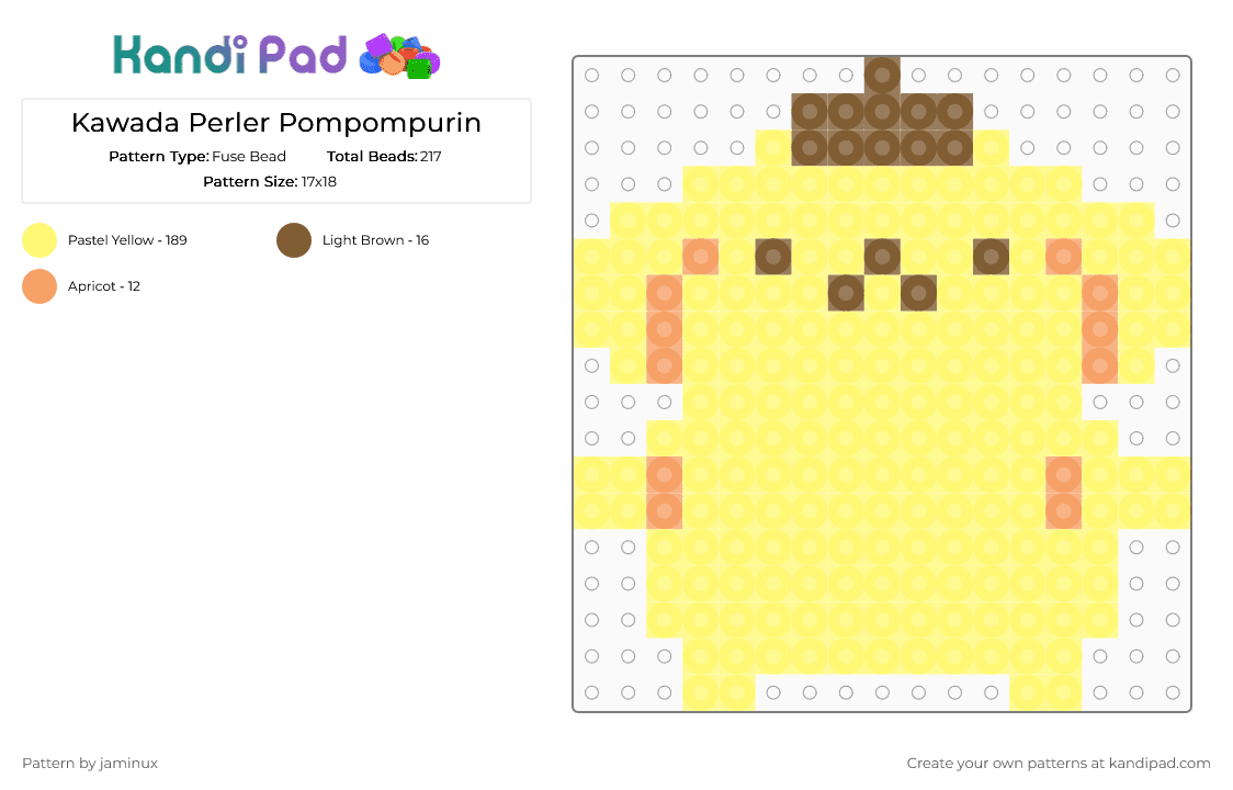 Kawada Perler Pompompurin - Fuse Bead Pattern by jaminux on Kandi Pad - yellow,sanrio,small