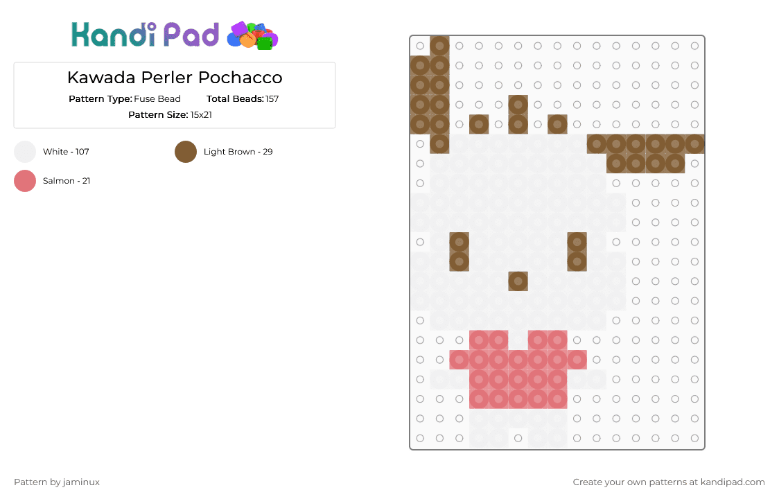 Kawada Perler Pochacco - Fuse Bead Pattern by jaminux on Kandi Pad - white,tan,red,sanrio,small,dog,puppy,pastel