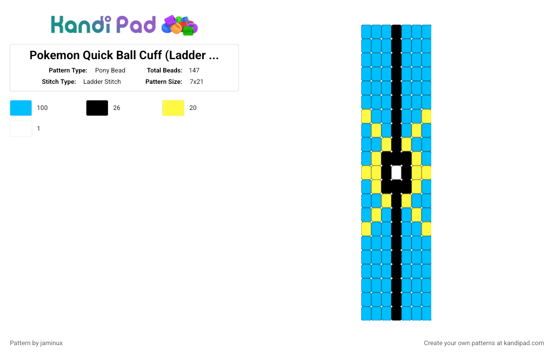 Pokemon Quick Ball Cuff (Ladder or Square Stitch) - Pony Bead Pattern by jaminux on Kandi Pad - light blue