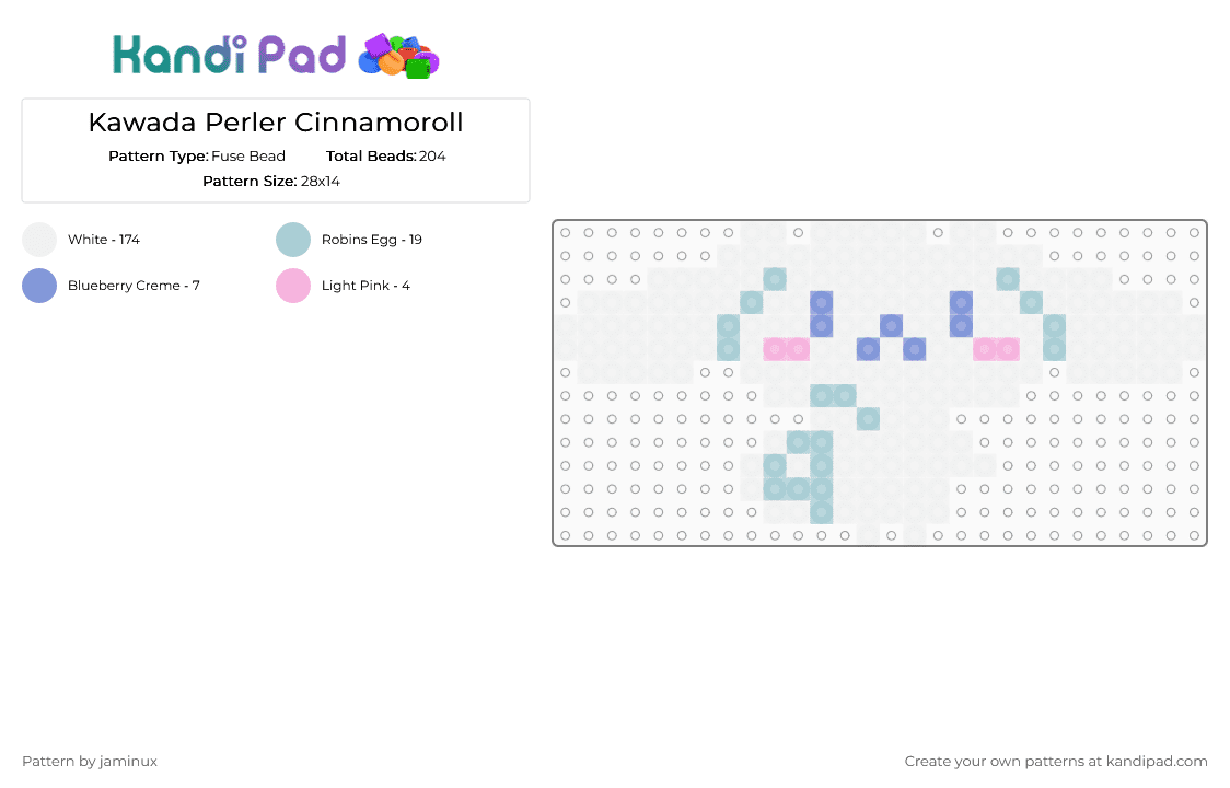 Kawada Perler Cinnamoroll - Fuse Bead Pattern by jaminux on Kandi Pad - white,light blue,pastel,sanrio