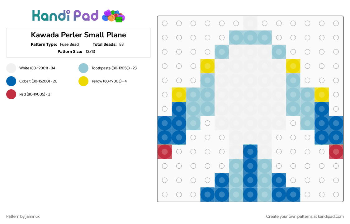 Kawada Perler Small Plane - Fuse Bead Pattern by jaminux on Kandi Pad - aeroplane, aircraft, airplane, blue, light blue