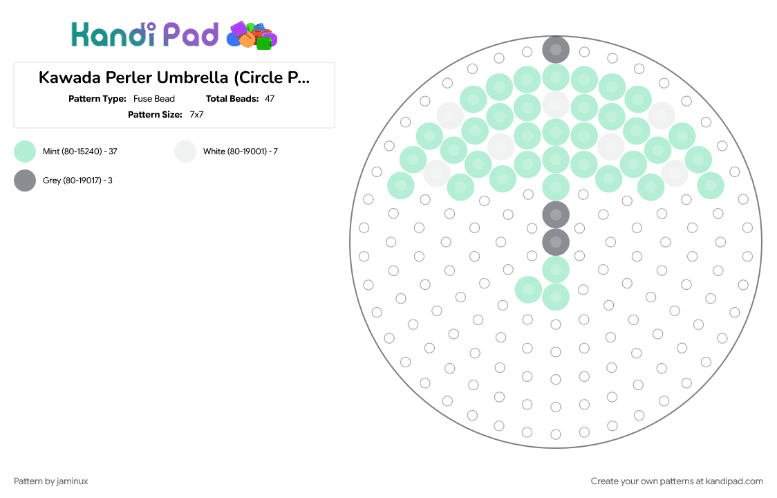 Kawada Perler Umbrella (Circle Pegboard) - Fuse Bead Pattern by jaminux on Kandi Pad - cute, green, light blue, pastel, rain, small