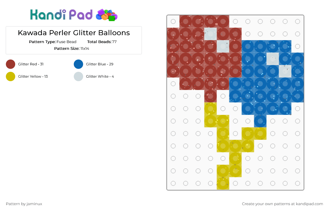 Kawada Perler Glitter Balloons - Fuse Bead Pattern by jaminux on Kandi Pad - red,blue,small,tiny,party,birthday