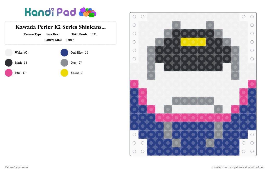 Kawada Perler E2 Series Shinkansen Bullet Train - Fuse Bead Pattern by jaminux on Kandi Pad - white,blue,gray,small
