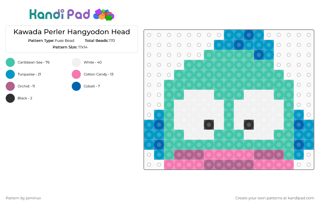 Kawada Perler Hangyodon Head - Fuse Bead Pattern by jaminux on Kandi Pad - teal,small,cute,kawaii,sanrio,green