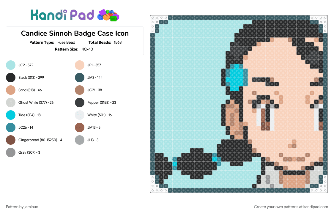 Candice Sinnoh Badge Case Icon - Fuse Bead Pattern by jaminux on Kandi Pad - beige, character, gaming, light blue, nintendo, pkmn, pokemon, video game