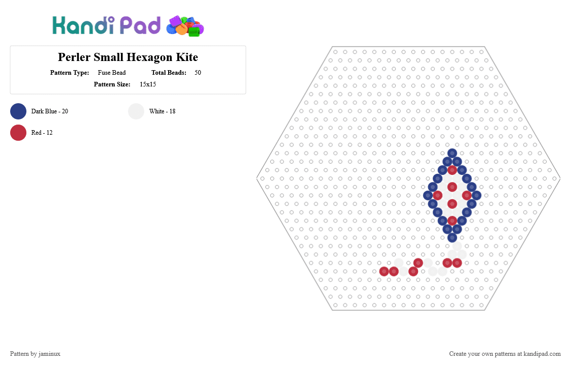 Perler Small Hexagon Kite - Fuse Bead Pattern by jaminux on Kandi Pad - blue,red,tiny,mini,white