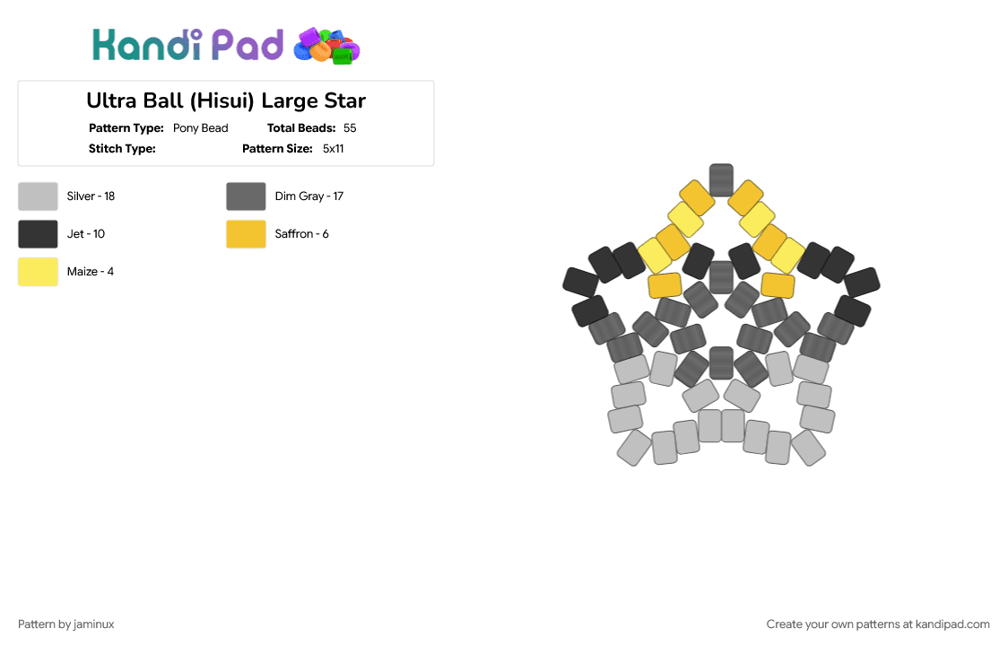 Ultra Ball (Hisui) Large Star - Pony Bead Pattern by jaminux on Kandi Pad - beginner, beige, black, easy, gaming, gray, keychain, poke ball, pokemon, pony beads
