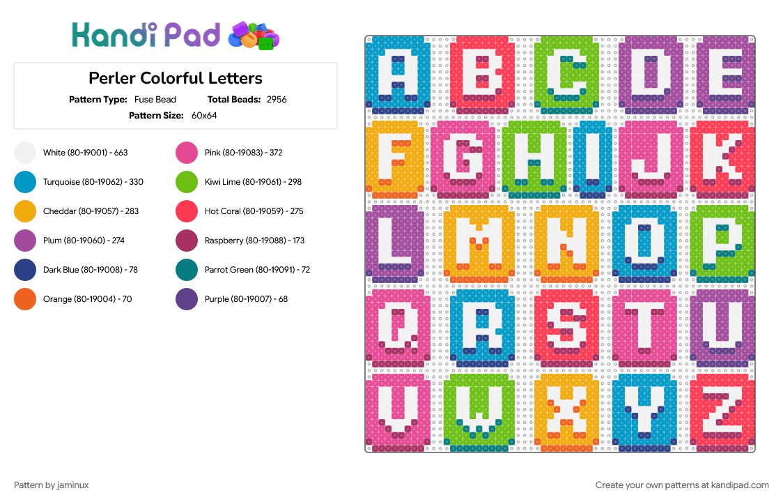 Perler Colorful Letters - Fuse Bead Pattern by jaminux on Kandi Pad - 