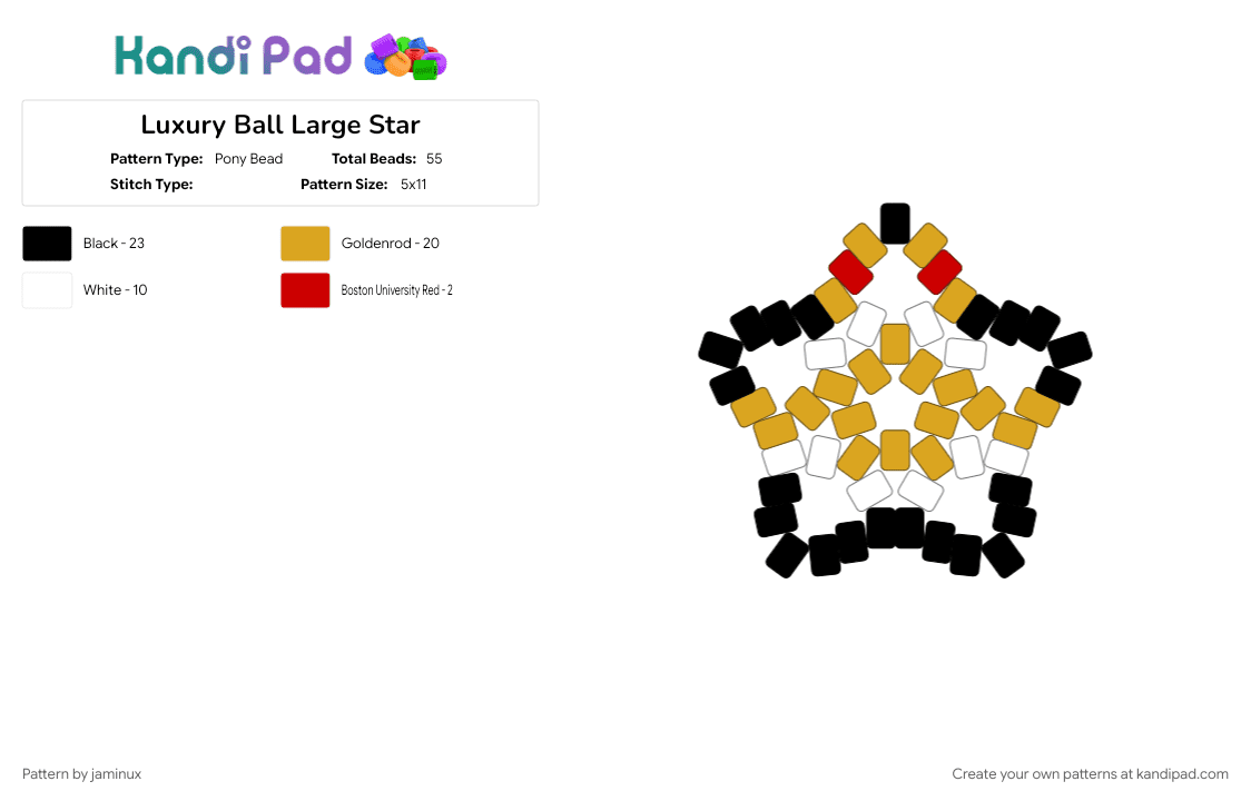 Luxury Ball Large Star - Pony Bead Pattern by jaminux on Kandi Pad - beginner, black, easy, gaming, keychain, orange, poke ball, pokemon, pony beads