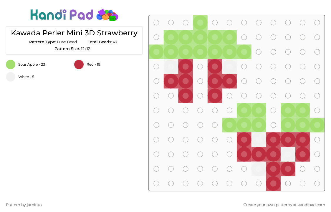 Kawada Perler Mini 3D Strawberry - Fuse Bead Pattern by jaminux on Kandi Pad - green,red,small,tiny,fruit,food,cute