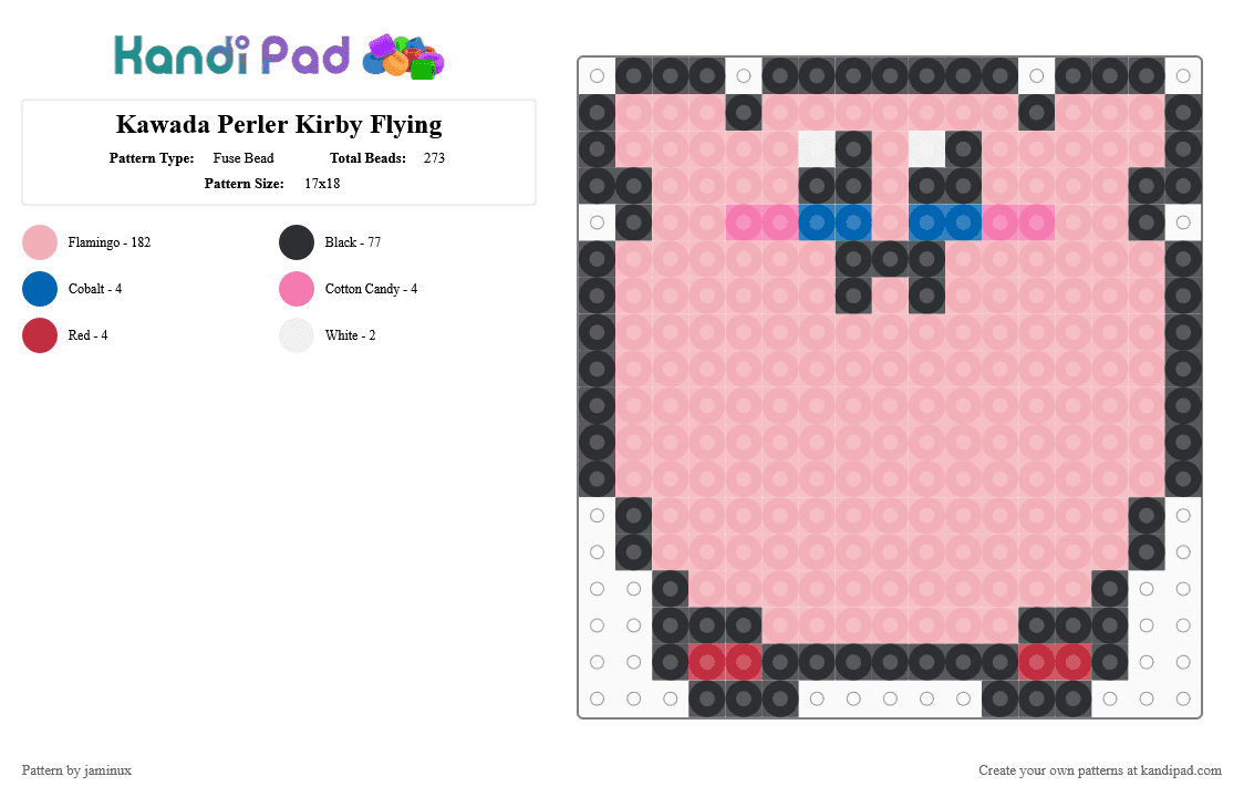 Kawada Perler Kirby Flying - Fuse Bead Pattern by jaminux on Kandi Pad - beige,small,cute,kawaii,pink,nintendo