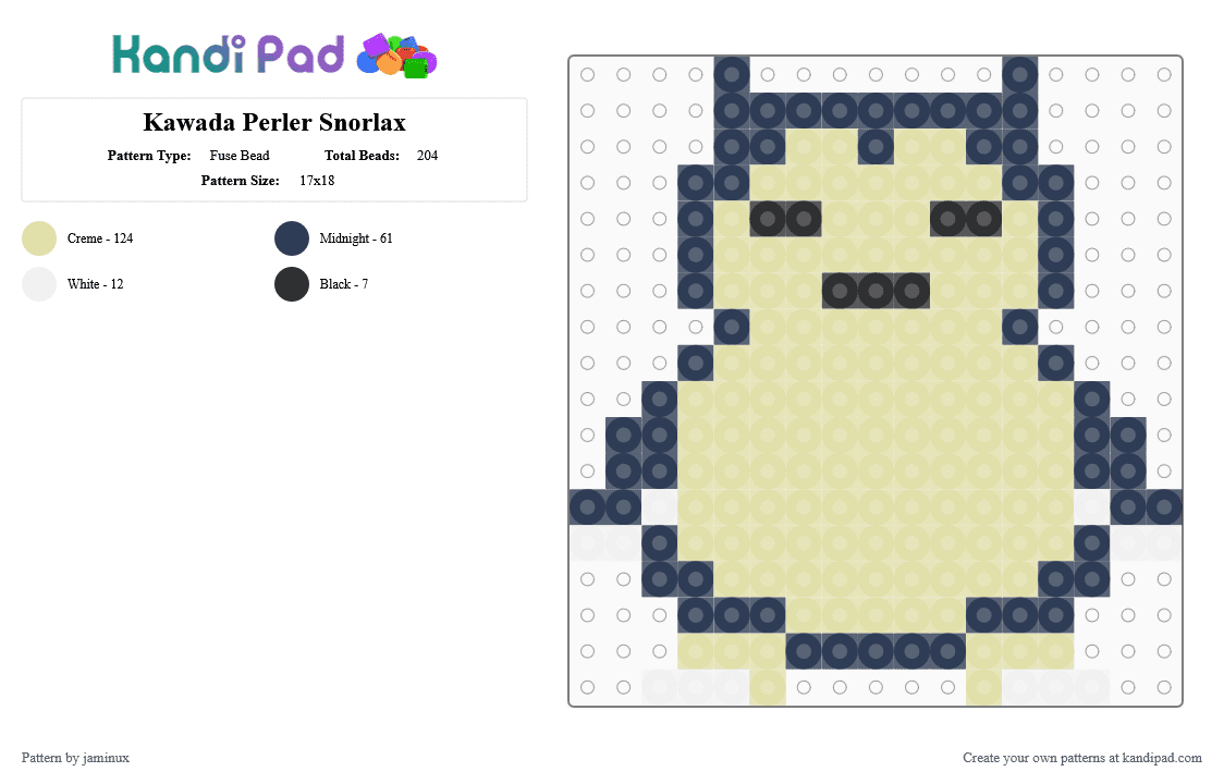 Kawada Perler Snorlax - Fuse Bead Pattern by jaminux on Kandi Pad - yellow,purple,pokemon,pkmn,small