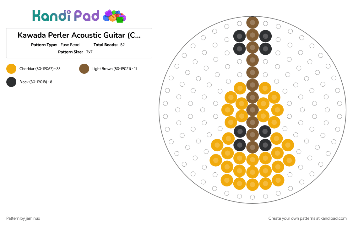 Kawada Perler Acoustic Guitar (Circle Board) - Fuse Bead Pattern by jaminux on Kandi Pad - cotdminiatures, easy, instrument, music, orange, small, tiny