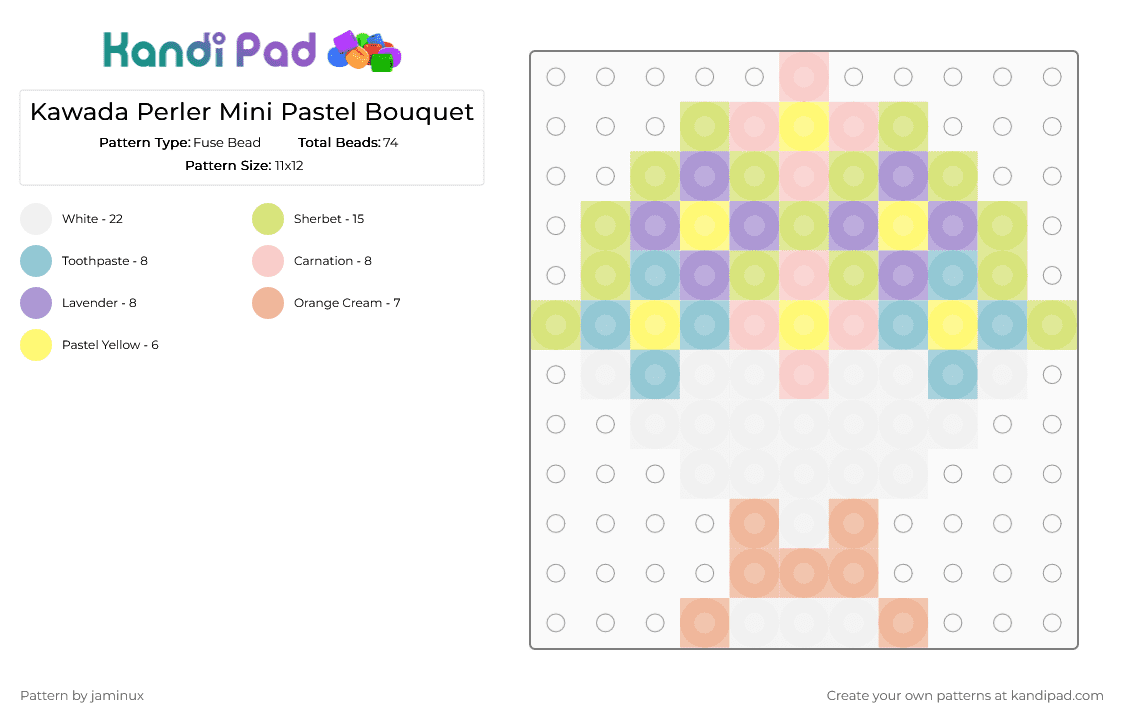 Kawada Perler Mini Pastel Bouquet - Fuse Bead Pattern by jaminux on Kandi Pad - yellow,beige,small,tiny,plant,flower