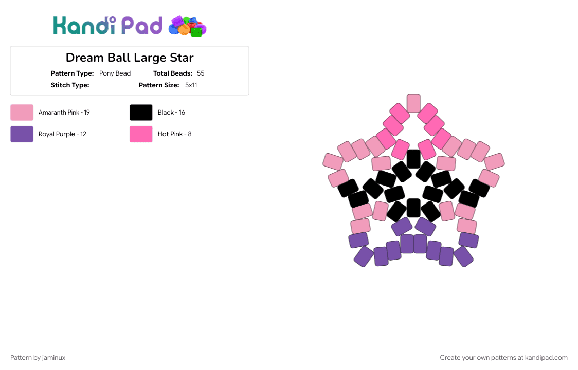 Dream Ball Large Star - Pony Bead Pattern by jaminux on Kandi Pad - beginner, easy, gaming, keychain, pink, poke ball, pokemon, pony beads, purple