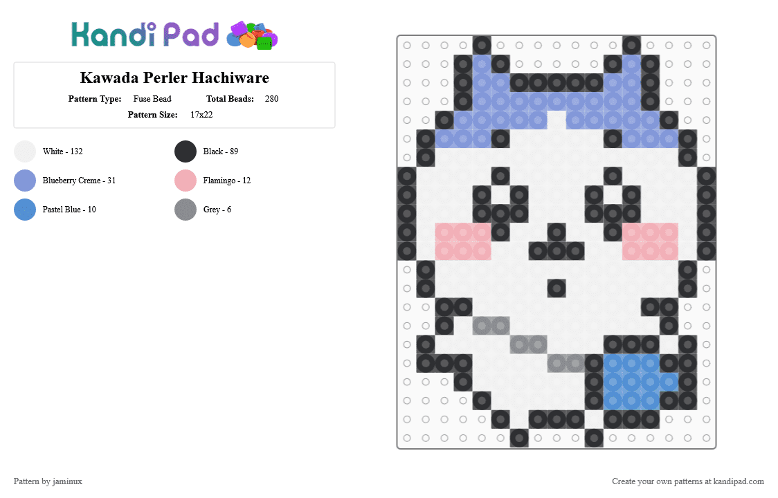 Kawada Perler Hachiware - Fuse Bead Pattern by jaminux on Kandi Pad - white,light blue,small,cute,kawaii,blue,chiikawa
