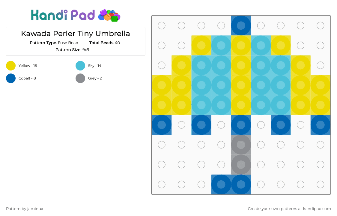 Kawada Perler Tiny Umbrella - Fuse Bead Pattern by jaminux on Kandi Pad - yellow,light blue,blue,small,mini,rain