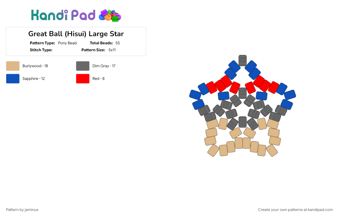 Great Ball (Hisui) Large Star - Pony Bead Pattern by jaminux on Kandi Pad - 