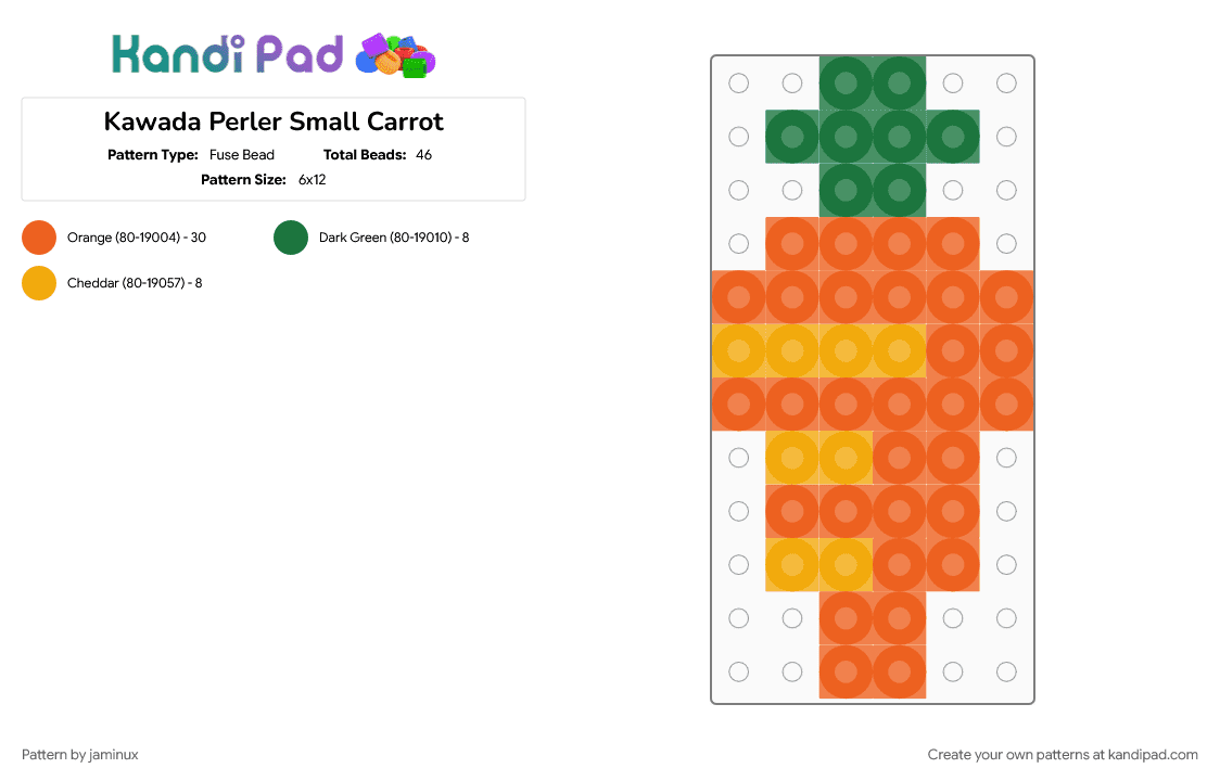 Kawada Perler Small Carrot - Fuse Bead Pattern by jaminux on Kandi Pad - easy, food, orange, tiny, vegetable, veggies