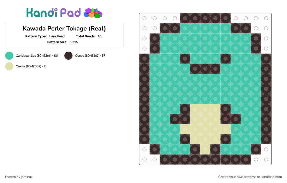 Kawada Perler Tokage (Real) - Fuse Bead Pattern by jaminux on Kandi Pad - brown, character, fuse bead, green, kawaii, pastel, san x, small, sumikko gurashi, teal