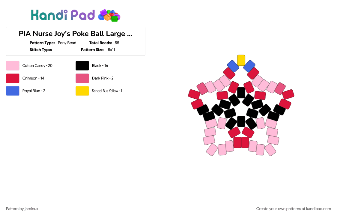 PIA Nurse Joy\'s Poke Ball Large Star - Pony Bead Pattern by jaminux on Kandi Pad - beginner, easy, gaming, keychain, pink, pokemon, pony beads, red