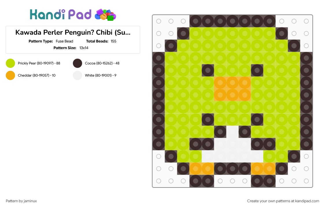 Kawada Perler Penguin? Chibi (Sumikko Gurashi) - Fuse Bead Pattern by jaminux on Kandi Pad - animal, brown, character, cotdkawaii, cute, fuse beads, green, kawaii, small