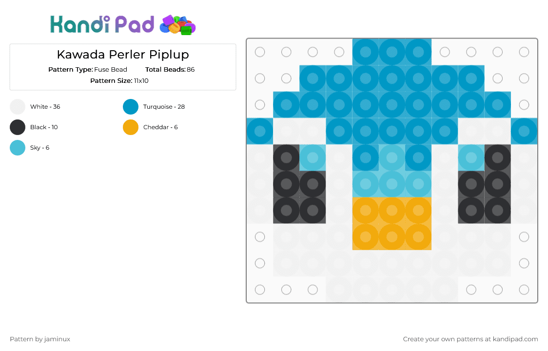 Kawada Perler Piplup - Fuse Bead Pattern by jaminux on Kandi Pad - light blue,pokemon,pkmn,small