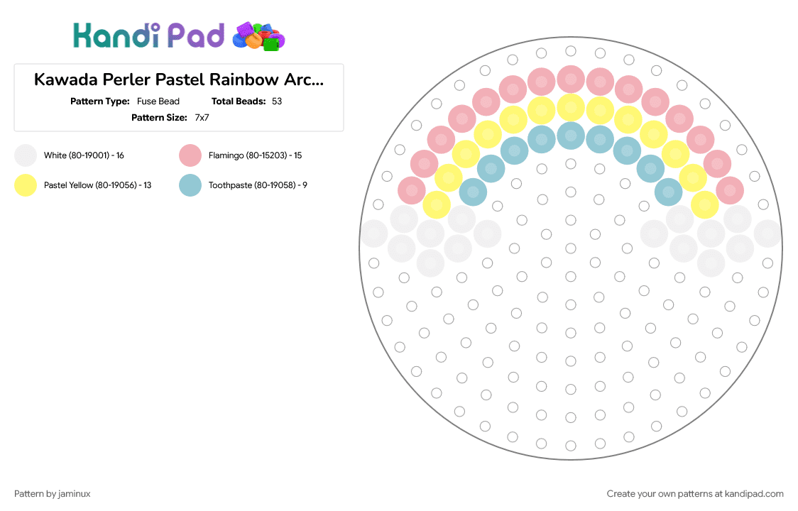 Kawada Perler Pastel Rainbow Arch (Circle Pegboard) - Fuse Bead Pattern by jaminux on Kandi Pad - beige, cute, nature, sky, small, yellow