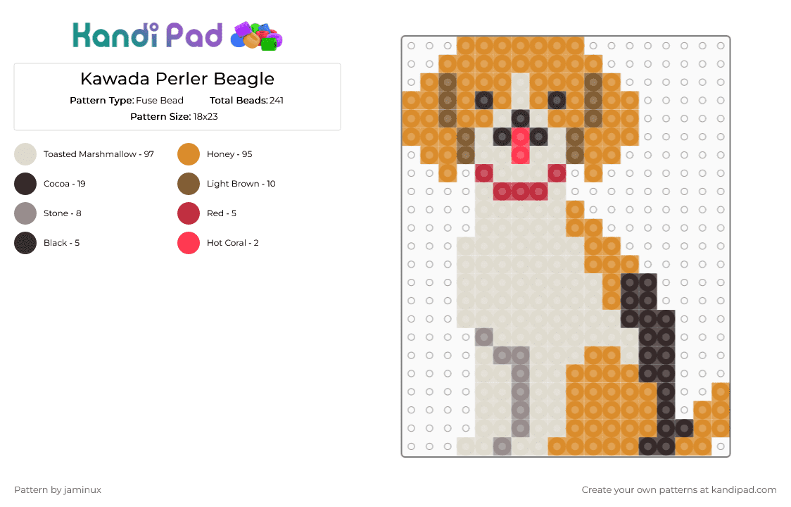 Kawada Perler Beagle - Fuse Bead Pattern by jaminux on Kandi Pad - orange,beige,dog,animal,pet