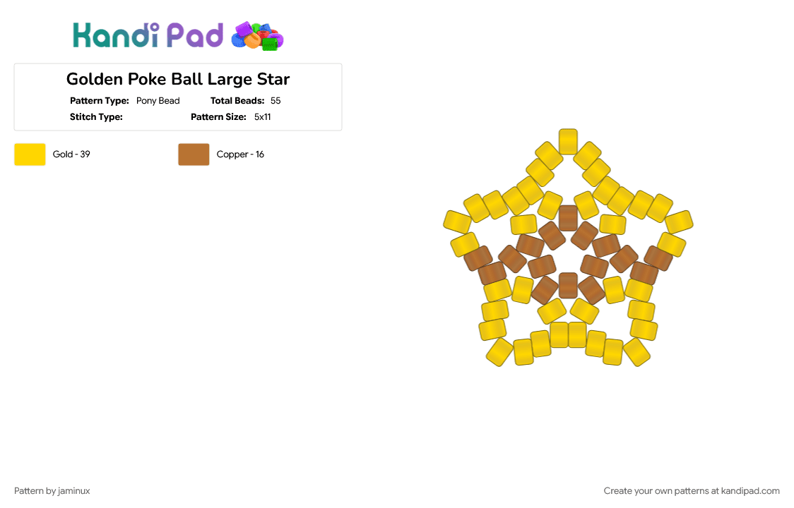 Golden Poke Ball Large Star - Pony Bead Pattern by jaminux on Kandi Pad - beginner, easy, gaming, gold, keychain, pokemon, pony beads, simple, tan, yellow