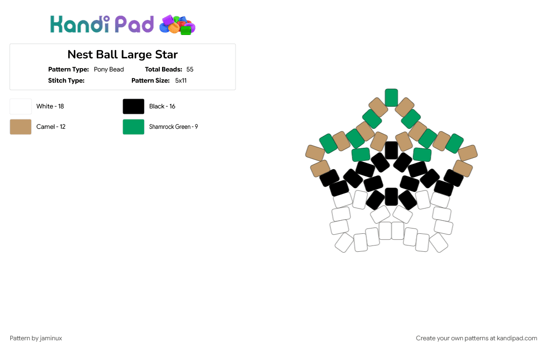 Nest Ball Large Star - Pony Bead Pattern by jaminux on Kandi Pad - beginner, beige, easy, gaming, green, keychain, poke ball, pokemon, pony beads