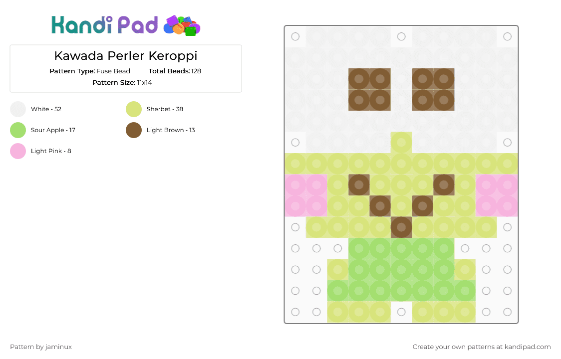 Kawada Perler Keroppi - Fuse Bead Pattern by jaminux on Kandi Pad - yellow,sanrio,small,pastel,green,frog,kerokerokeroppi
