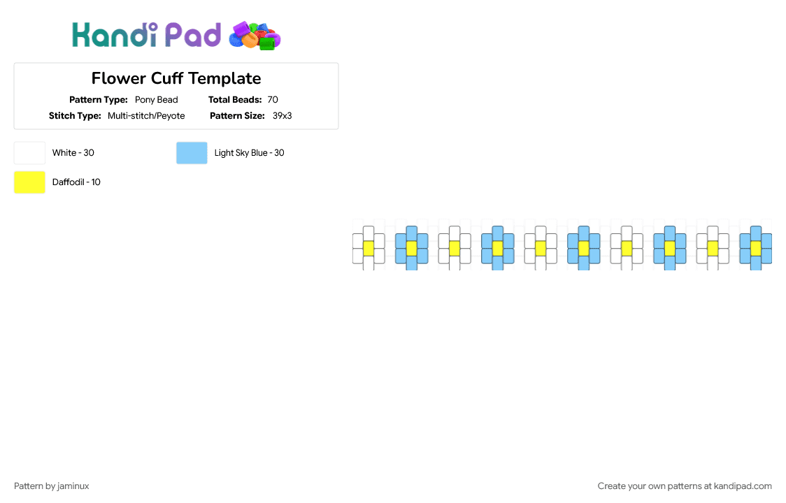 Flower Cuff Template - Pony Bead Pattern by jaminux on Kandi Pad - 