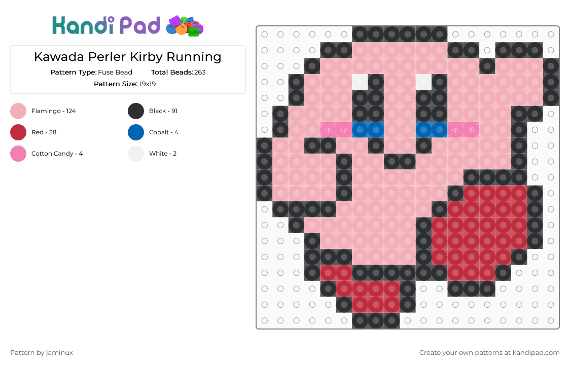 Kawada Perler Kirby Walking - Fuse Bead Pattern by jaminux on Kandi Pad - beige,small,cute,kawaii,pink,nintendo